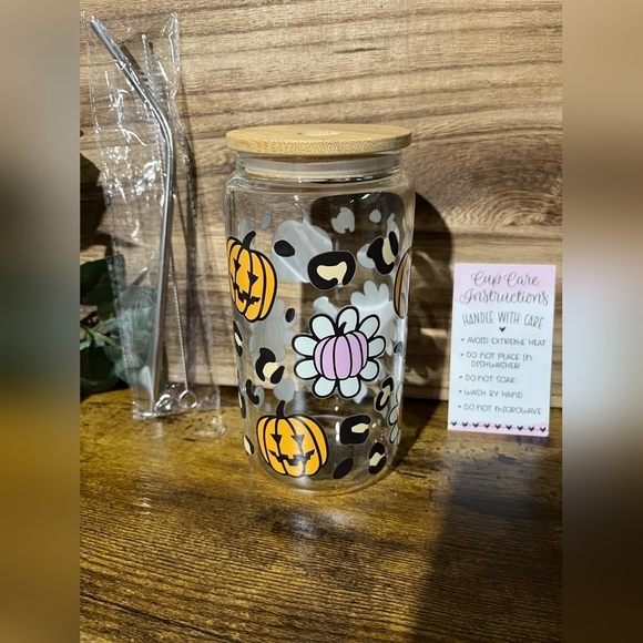 Handmade Other - Daisy Pumpkin 🎃 UV DTF 16oz glass cup